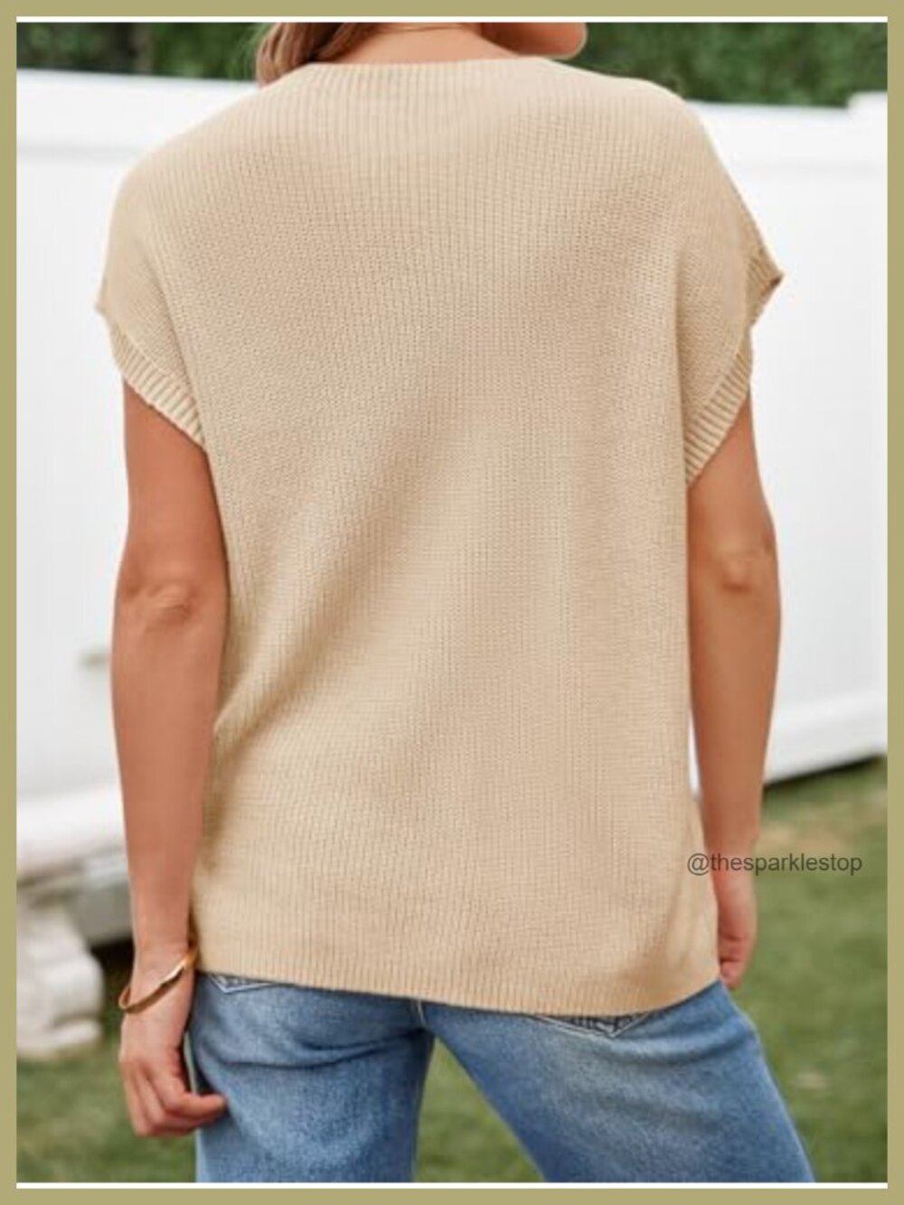 Women's Ribbed Knit Sweater Vest Short Sleeve Crew Neck Lightweight Pullover Top - Picture 3 of 6